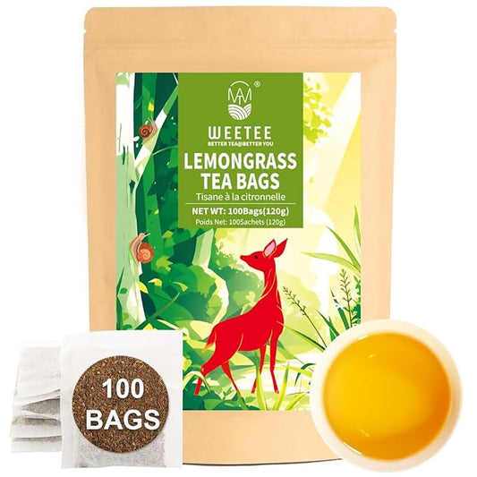 WT Weetee Lemongrass Tea Bags, 100 Count Pure Lemon Grass Leaves Tea Bags, Natural Caffeine Free Herbal Tea