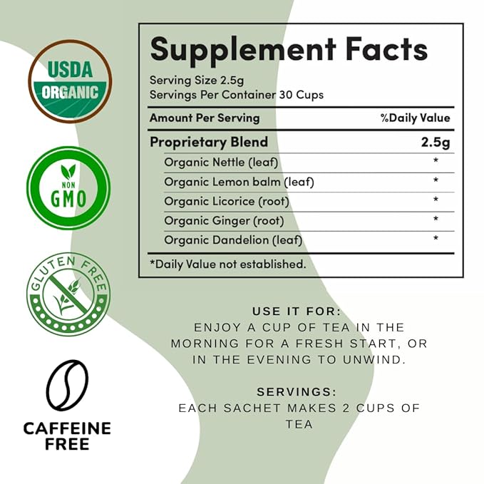 AutoimmuniTea – Soothing Tea Bags for Allergy Relief and Sinus Relief, Organic, Caffeine Free and USDA Certified, Blend of Lemon Balm, Ginger, Nettle