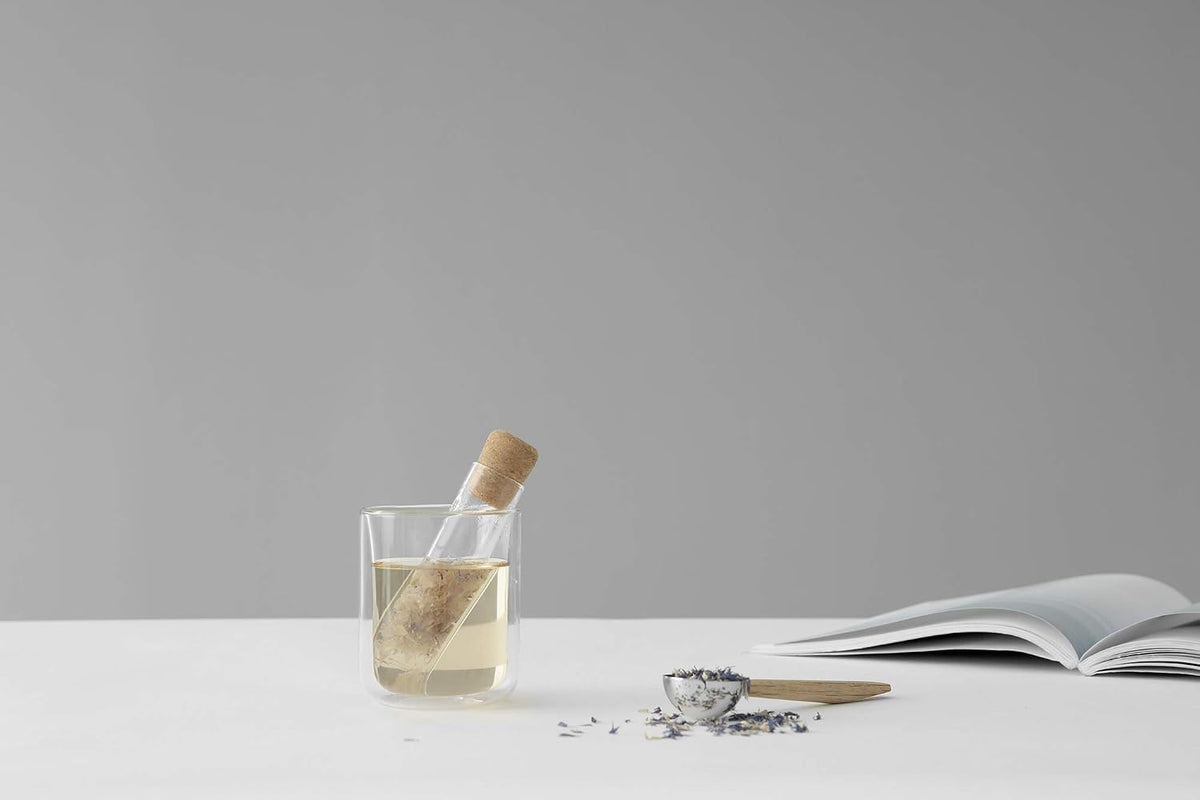 VIVA Travel Glass Tea Infuser Tube with Cork Lid - For Brewing Tea On The Go