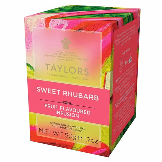 Taylors of Harrogate Sweet Rhubarb, Herbal Tea, Individually Wrapped Bags, 20 Count (Pack of 1), Vibrant, Refreshing and Sweet, Caffeine-Free, Enjoy Hot or Iced, 20 Teabags