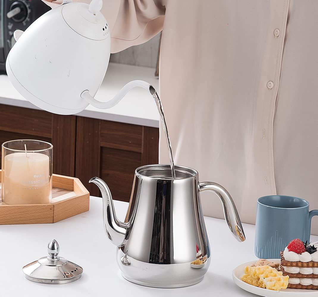 SANQIAHOME Stainless Steel Teapot with strainer Tea Pot With Removable Infuser or filter for Loose Leaf and Tea Bags cold water Pitcher Tea Maker Dishwasher Safe (silver, 1550ml(51Oz))