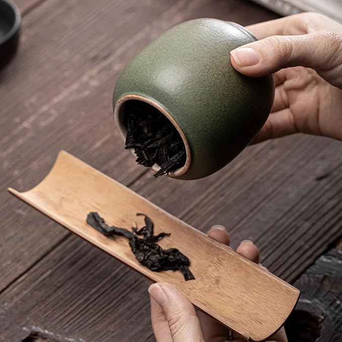 STOBAZA Ceramic Tea Canister with Lid 3.07X3.14X3.66 Inch Compact Kitchen Storage Jar for Tea Coffee Sugar Spices Food Organization