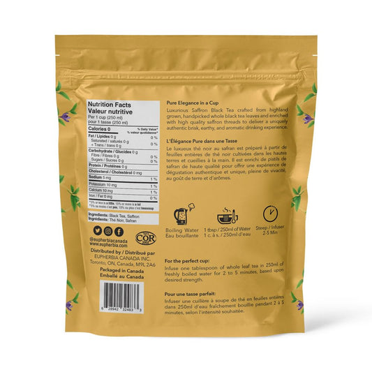 Eupherbia Saffron Black Tea, Handpicked, Highland Grown Whole Leaf Tea, Enriched with 3 Grams of Premium Saffron Threads, Brisk, Earthy, Aromatic, 227g (8 oz)