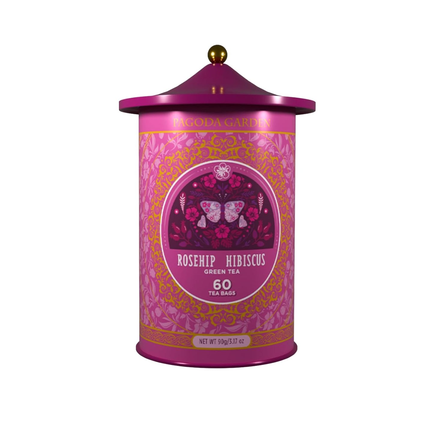 Life Plus Style Gourmet Pagoda Garden Rosehip Hibiscus Green Tea Herbal Tea Caffeinated Hot or Iced Natural Ceylon 60 Tea Bags