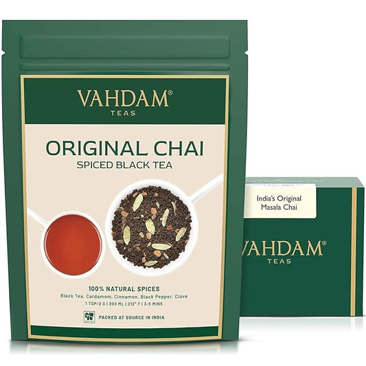 VAHDAM, India's Original Masala Chai Tea Loose Leaf (50 Cups/3.53oz) Blend Of Black Tea, Cinnamon, Cardamom, Cloves & Black Pepper | Ancient Indian House Recipe Of Spiced Masala Tea
