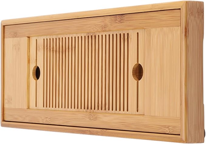 Tea Serving Tray for Gongfu Tea Sets Compact -Layer Design with Removable Drainage Plate Fits Tables 38x15cm