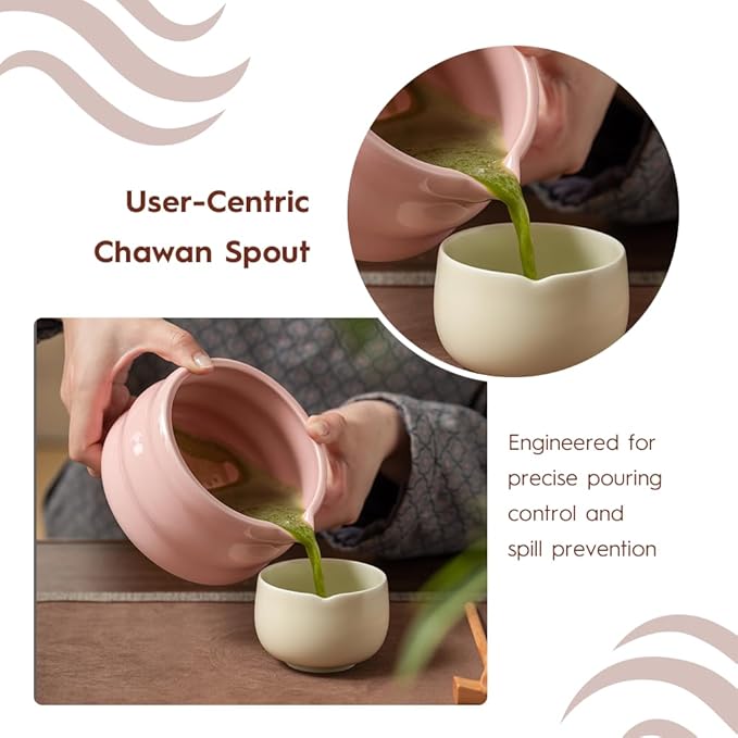Matcha Whisk Set - Ceramic Bowl, Bamboo Whisk with Holder, Storage Canister, Sifter, Schima Spoon with Rest, Tea Towel