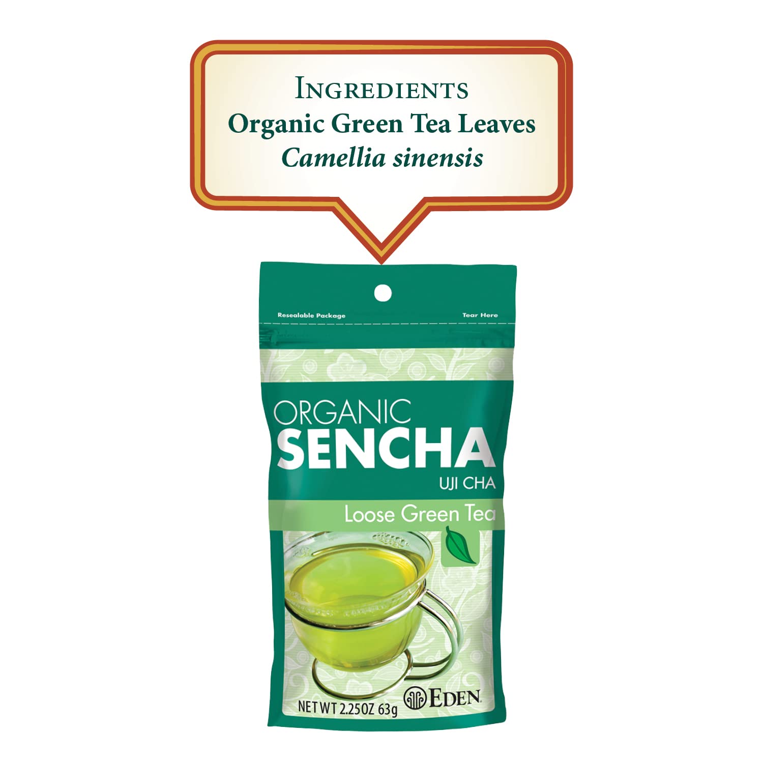 Eden Organic Japanese Sencha | Loose Leaf Green Tea | Highest Grade Uji Cha | Spring Leaves | 2.25 oz