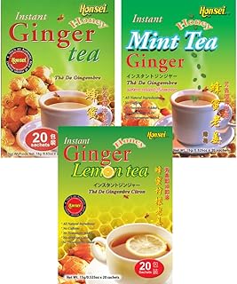 Honsei Ginger Honey, Mint, and Lemon Tea Set, 20 Sachets Each Flavor