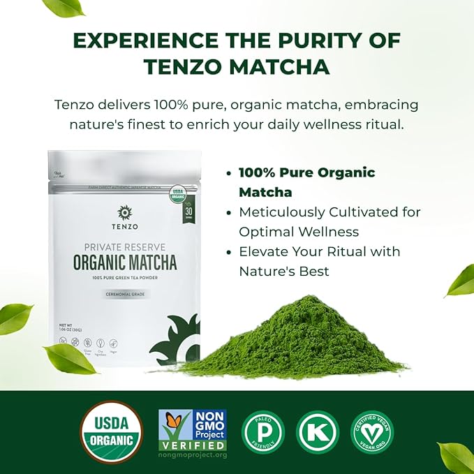 Tenzo Matcha Green Tea Powder - First Harvest USDA Organic Ceremonial Grade - Authentic Japanese Matcha Tea - Perfect for Matcha Lattes - Private Reserve (1.06 Ounce)
