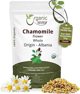 Organic Way Chamomile Flower Whole (Matricaria chamomilla) - Herbal Tea | European Wild-Harvest | Kosher & USDA Certified | Vegan, Non-GMO & Gluten Free | 100% Raw from Albania (2Oz)