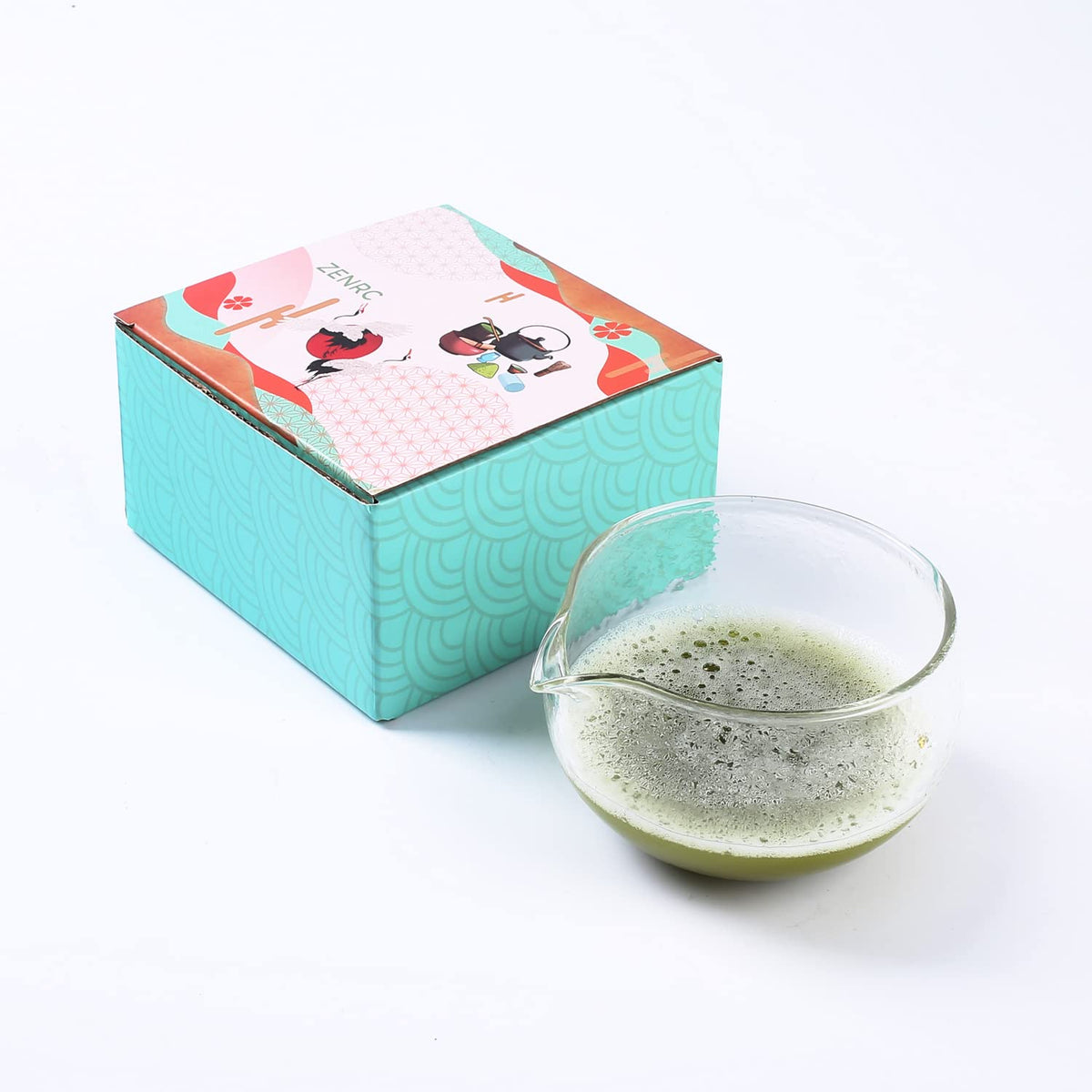 ZENRC Textured Glass Matcha Bowl With Pouring Spout - Handmade Japanese Style Matcha Green Tea Ceremony Chawan 400ml 13.5 oz