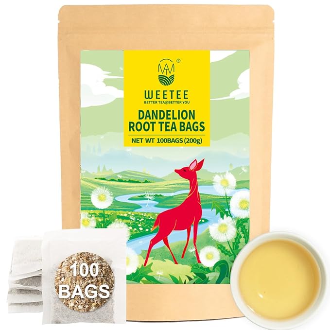 WT Weetee Raw Dandelion Root Tea Bags, 100 Count Premium Dandelion Tea, Natural, Unprocessed, Earthy Flavor, Caffeine Free Herbal Tea