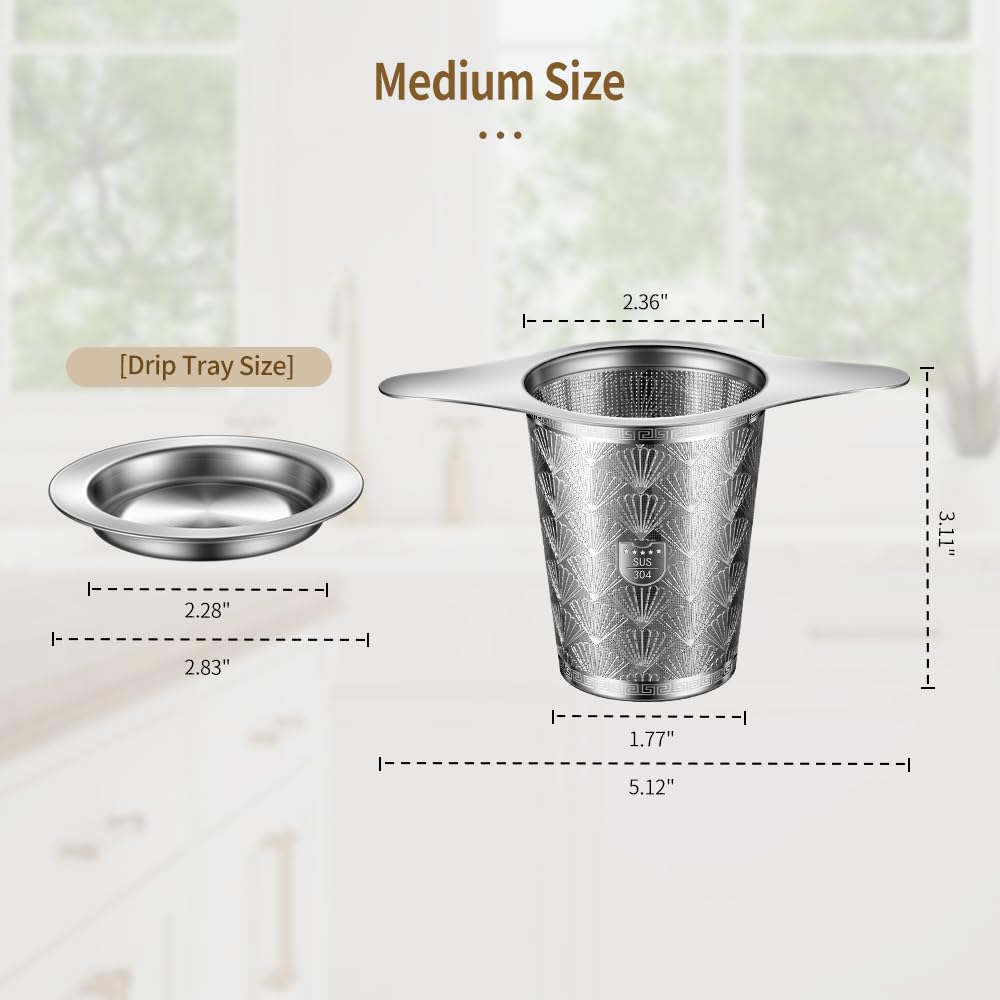 2Pack Extra Fine 18/8 Stainless Steel Tea Infuser BOMANSI BOMS Tea Strainer with Large Capacity & Perfect Size Double Handles