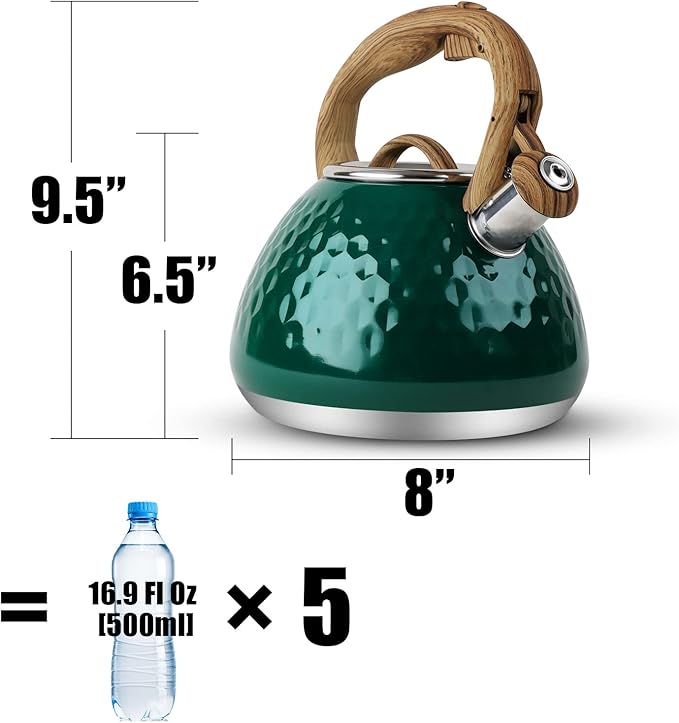 Tea Kettle, Toptier Teapot Whistling Kettle with Wood Pattern Handle Loud Whistle
