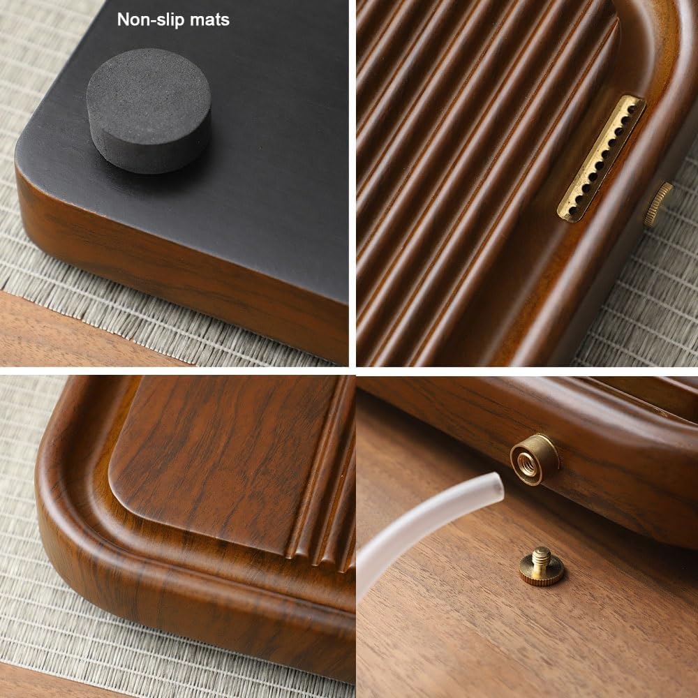 Bamboo Tea Tray for Gongfu Tea Ceremony, Chinese Gongfu Tea Serving Tray, Handmade Serving Tray with Water Drainage, Tea Table Organizer for Teapots &amp; Cups(Brown,19.7x11in)