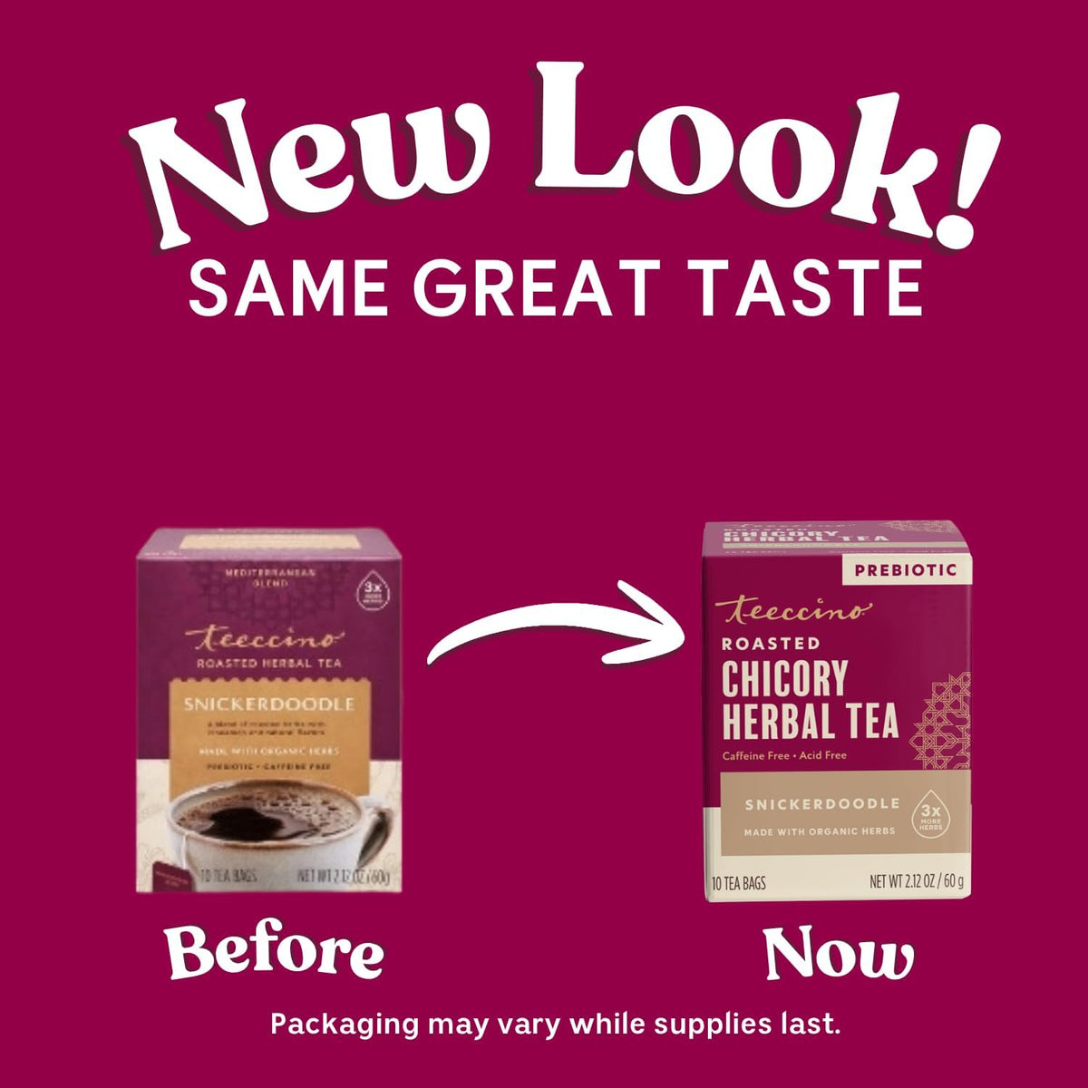 Teeccino Snickerdoodle Herbal Tea - Dessert Beverage That’s Prebiotic