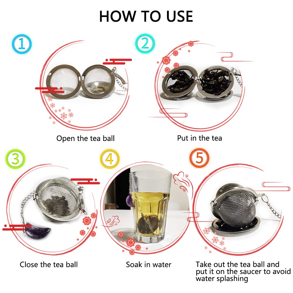 2pcs Tea Strainers, Scdom Stainless Steel Ball Mesh Tea Infusers, Amethyst & White Crystal Moon Pendant Tea Ball Tea Filter
