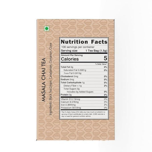 Goodwyn Masala Chai Tea – 100 Individually Wrapped Plastic-Free Tea Bags, Medium Caffeine Black Tea with Pure Indian Spices Cardamom Clove Cinnamon Ginger, Travel-Friendly Sugar-Free Aromatic Spiced Tea, Indian-Origin Classic House Blend