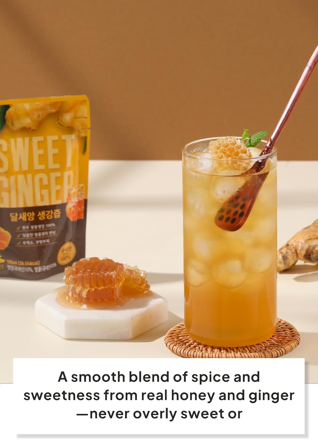 Korean Food Dalsaeang Korean Ginger Honey Tea – 10 x 4 oz Pouches, Bongdong Ginger & Natural Honey, No Additives, On-the-Go Wellness Drink