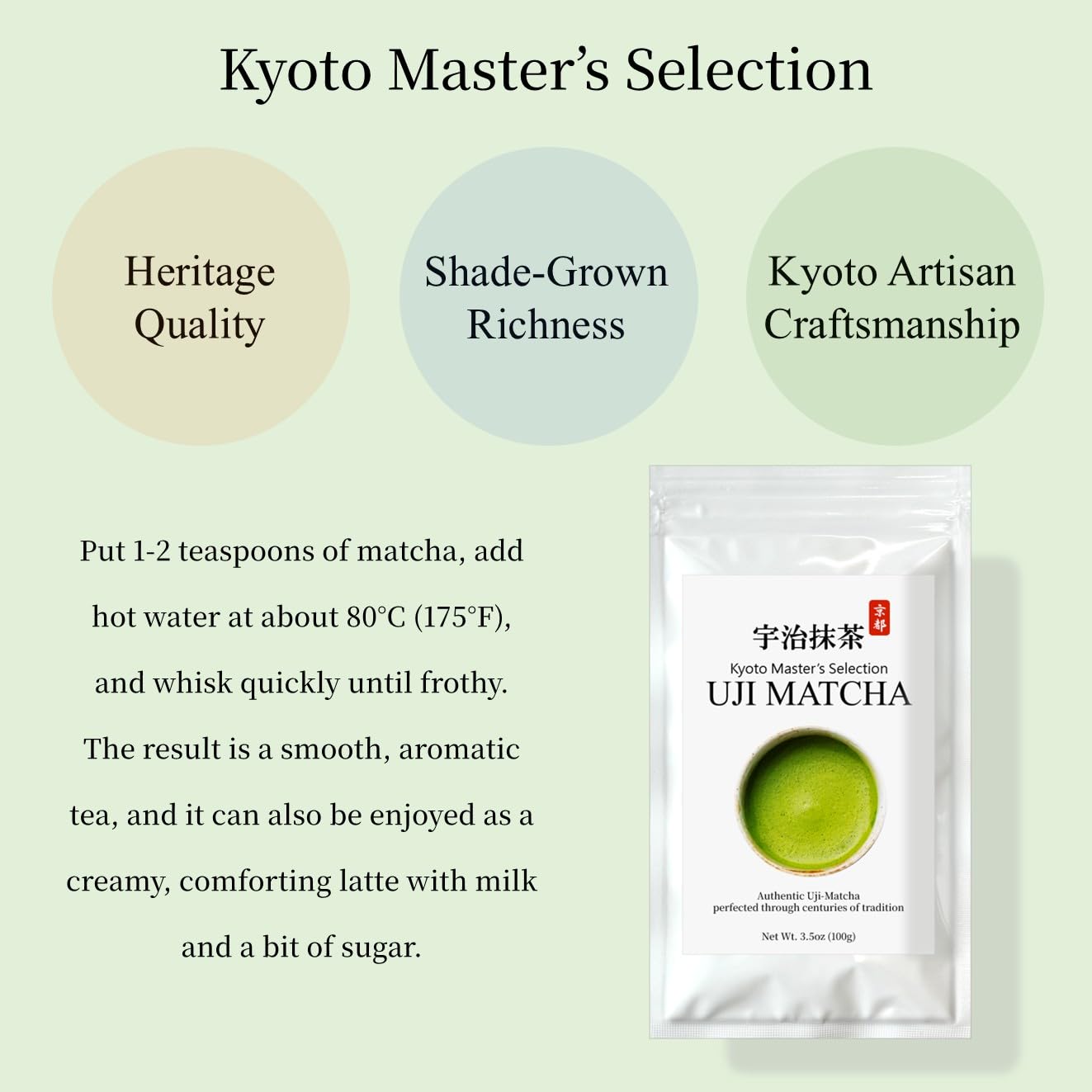 JEAU CHAU Uji Matcha Powder from Kyoto Japan - Ceremonial Grade 3.5oz (100g) - Premium Japanese Green Tea Powder for Latte, Baking & Traditional Tea - 50 Servings
