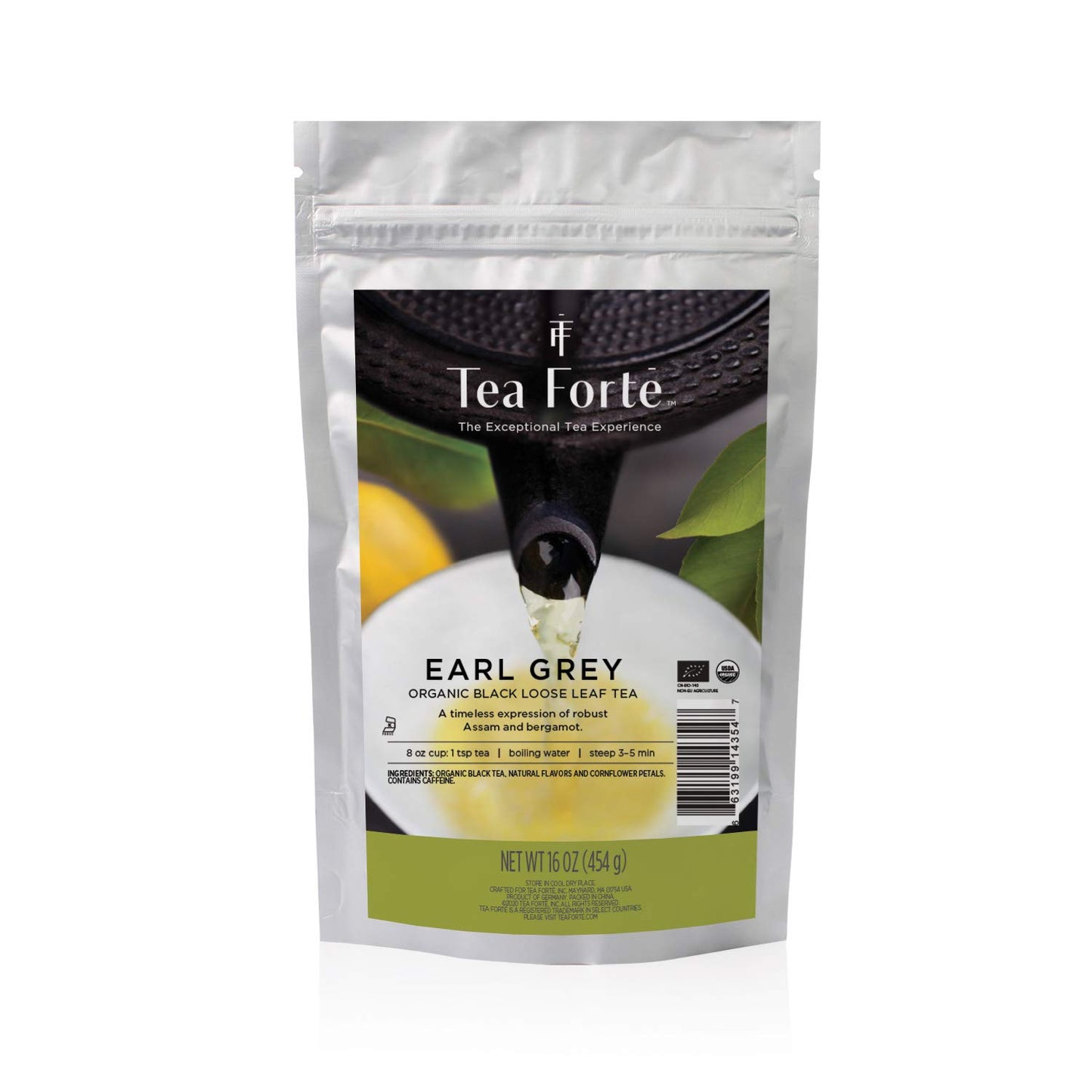 Tea Forte Earl Grey Loose Leaf Tea, 1 lb Bulk Bag | Makes 160-175 Cups - Premium Handcrafted Loose Leaf Tea Blends - Resealable Bag