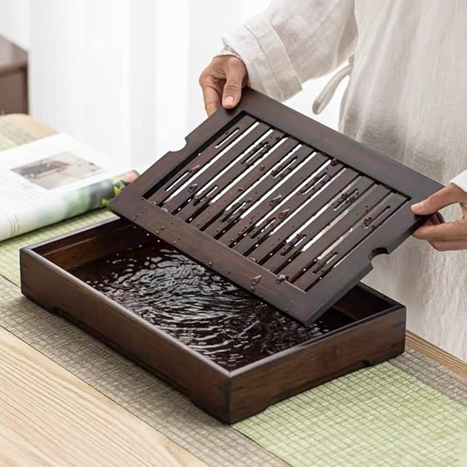 Bamboo Chinese Gongfu Tea Tray Table Box with Water Storage for Kungfu Kung Fu Tea Set (Large)