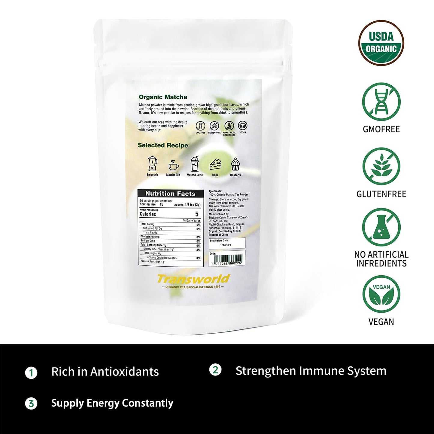 Organic Matcha Green Tea Powder First Harvest Ceremonial Grade 100% Pure Premium Matcha for Drinking and Latte No Additives 3.53oz(100g) Jiuyu