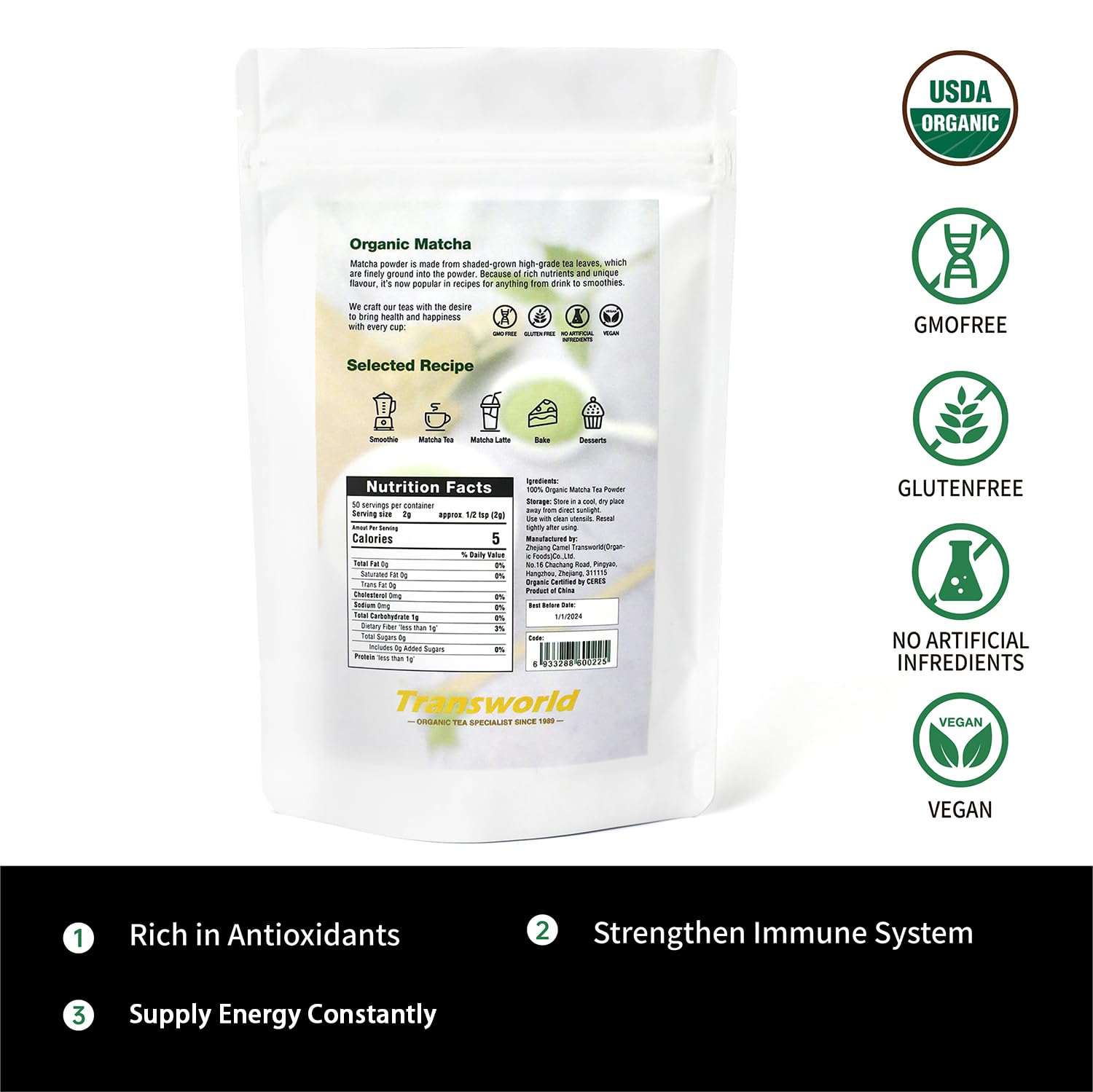 Organic Matcha Green Tea Powder First Harvest Ceremonial Grade 100% Pure Premium Matcha for Drinking and Latte No Additives 3.53oz(100g) Jiuyu