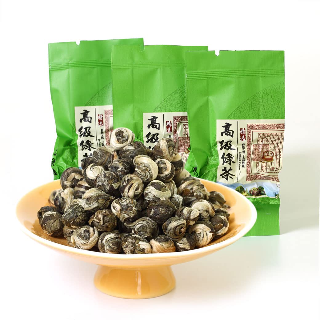 GOARTEA - Jasmine Dragon Pearls - 10pcs 8g Nonpareil Supreme Grade - Jasmine Pearl Green Tea - Chinese Green Tea Loose Leaf - Easy Bag