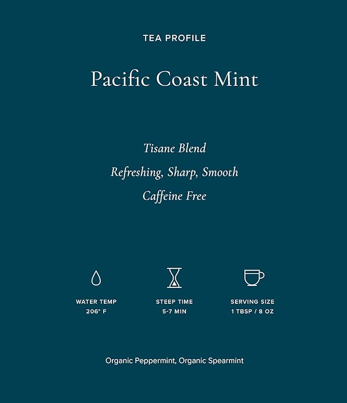 Art of Tea, Organic Pacific Coast Mint (Naturally Caffeine Free), 50 Eco Friendly Pyramid Peppermint Tea Bags, Herbal Tea Bags