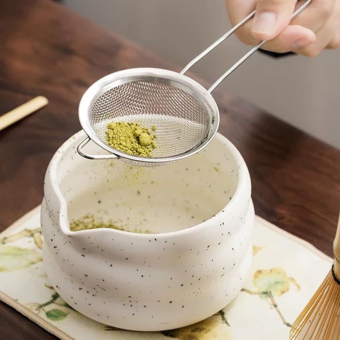 Matcha Whisk Kit Set of 6 includes Matcha Bowl, Matcha Bamboo Whisk, Scoop, Spoon Sifter, Whisk Holder Tea Accessories Gift for Tea Lovers(White Sand)