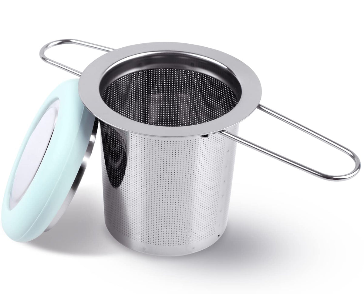 Fenshine Tea Infuser Stainless Steel Tea Strainer Folding Handle Tea Filter Extra Fine Mesh Strainer Brewing Basket with Lid