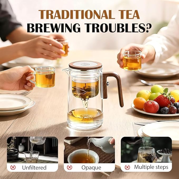 2026 New Magical Teapot, Enchanted Witchcraft Tranquil Push Control Magic Teapot with Handle, Magnetic Glass pot with Strainer for Home, Outdoor, Gifting and Office (600ml)