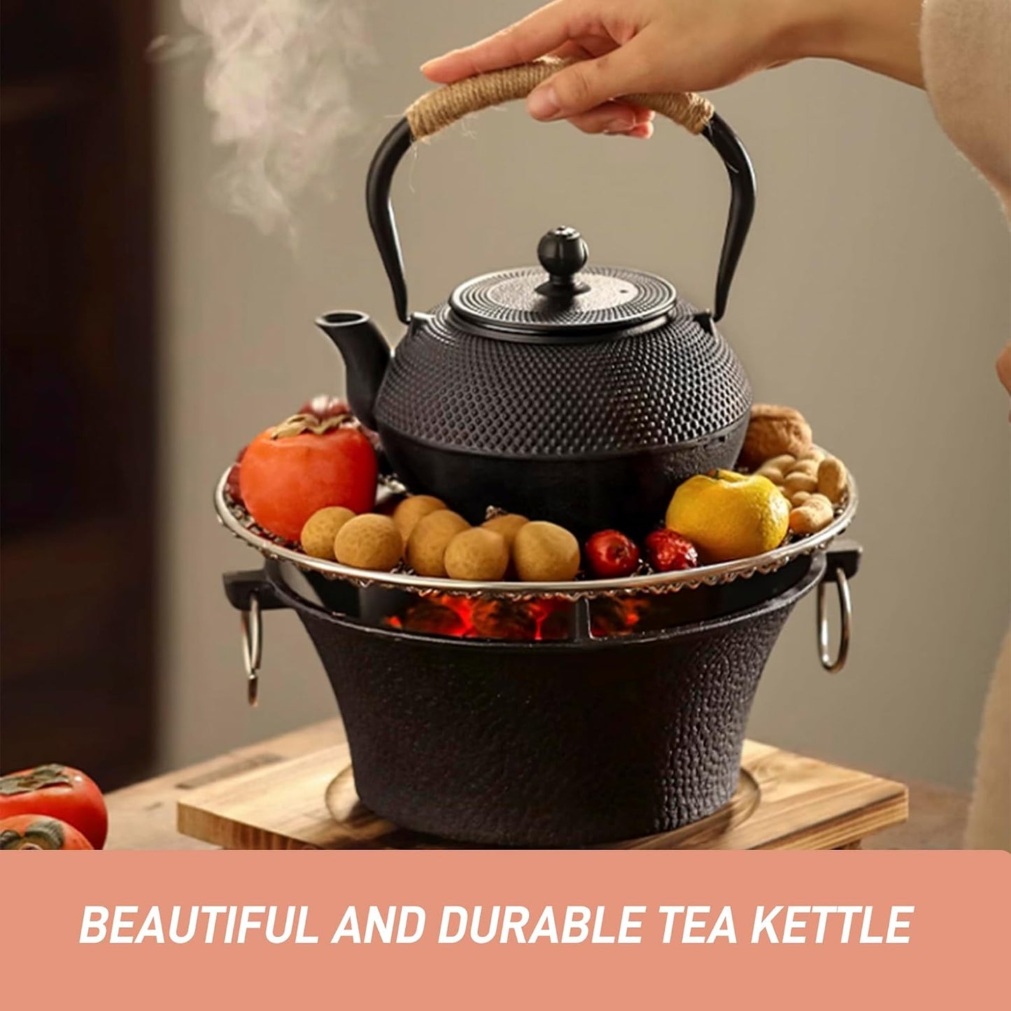 20.3oz Only, Small Tea Kettle for 1-2 Cups, Japanese Tetsubin, Cast Iron Teapot with Stainless Steel Infuser for Loose Leaf &amp; Coffee, Tea Pot for Stovetop Safe, Enamel Interior(Black, 600ml)