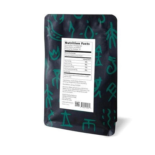 Redmint Herbal Tea Mastery - Brain Boost, Five Treasures Tea for Focus and Energy, Natural Ginseng and Mulberry Herbal Tea with Goji Berry