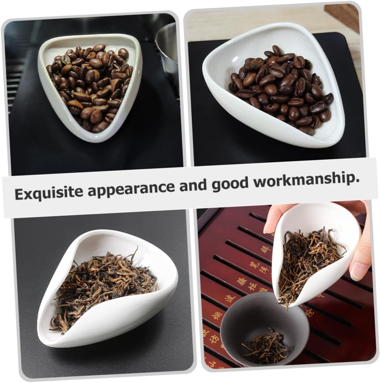 Ceramic Tea Leaf Holder Plate Porcelain Cha Tray for Loose Leaf Storage and Display Scoop Accessory with Needle for Home Office Teahouse Restaurant 3.93 X 2.95 X 1.18 in