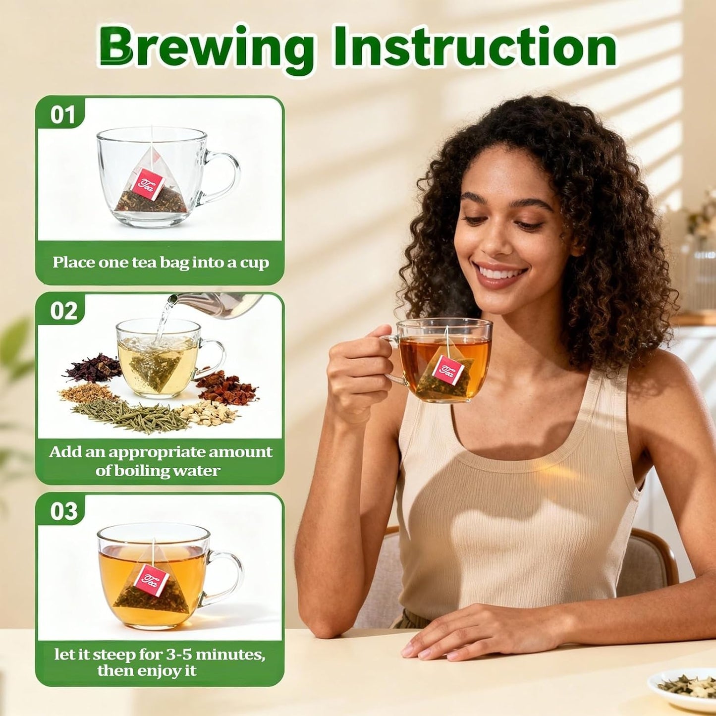Chicory and Gardenia Tea, Liver and Kidney Detox, Nine Organic Herbal Ingredients, Sugar &amp; Caffeine Free Chinese Herbal Tea with Chicory, Gardenia, Dandelion Root for Wellness 300g (5g*60 Packs）