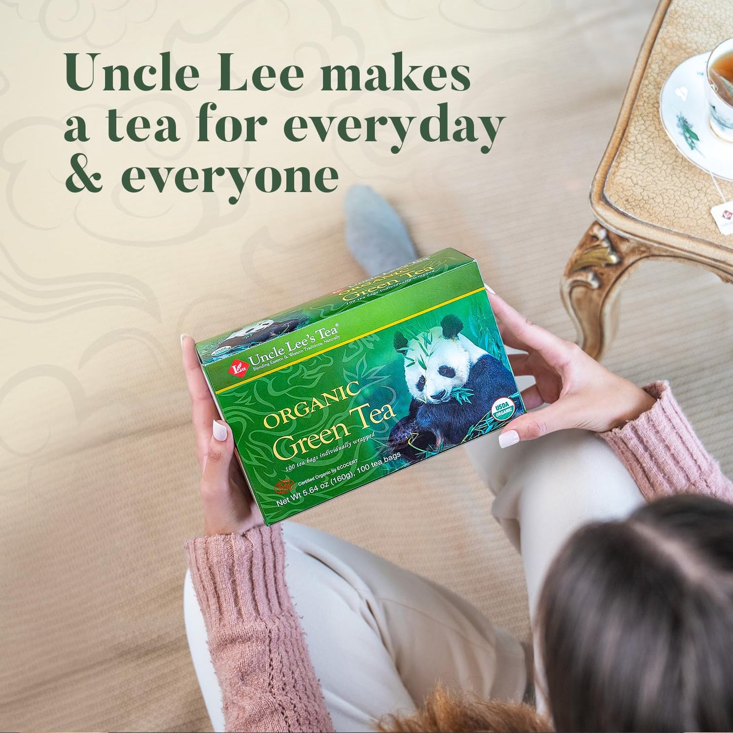 Uncle Lee's Organic Green Tea Bags, 106-Count Super Pack – Bright & Refreshing, Lightly Caffeinated Bulk Tea for Home, Office, Camping