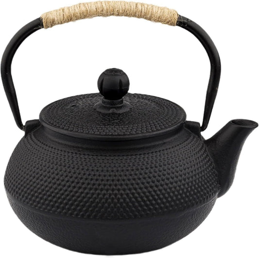 20.3oz Only, Small Tea Kettle for 1-2 Cups, Japanese Tetsubin, Cast Iron Teapot with Stainless Steel Infuser for Loose Leaf &amp; Coffee, Tea Pot for Stovetop Safe, Enamel Interior(Black, 600ml)