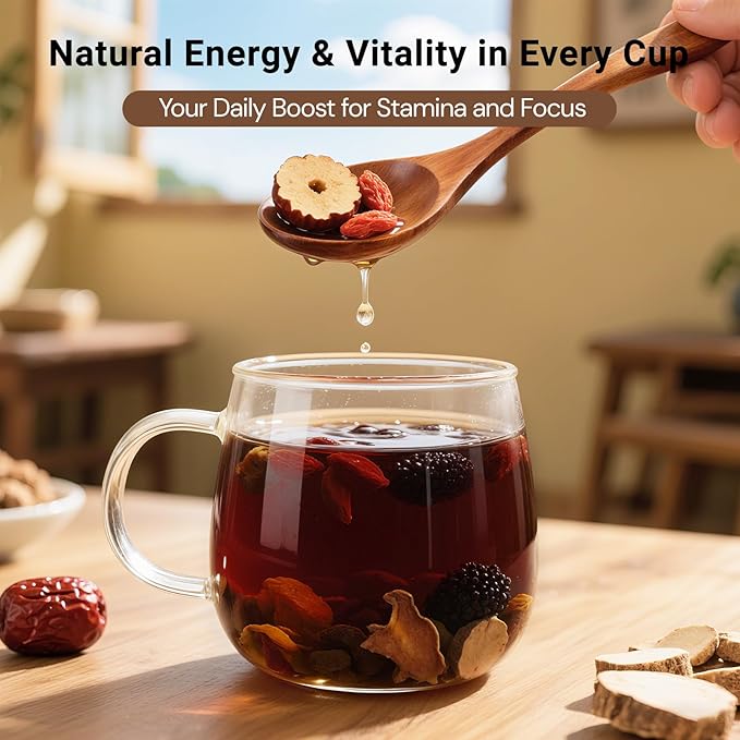 Ginseng Ten Treasure Tea, Natural Chinese Herbal Kidney Cleanse Detox Tea Support Liver & Kidneys Health for Men Women, No Additives, Caffeine Free