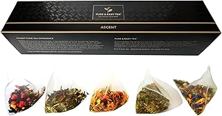 Pure And Easy Tea, Ascent Premium Tea Sampler, 15-Count Whole-Leaf Variety of Naturally Caffeinated Blends, Designed for Focus & Clean Energy, BPA-Free Pyramid Tea Bags, Gift Box (52.5g)