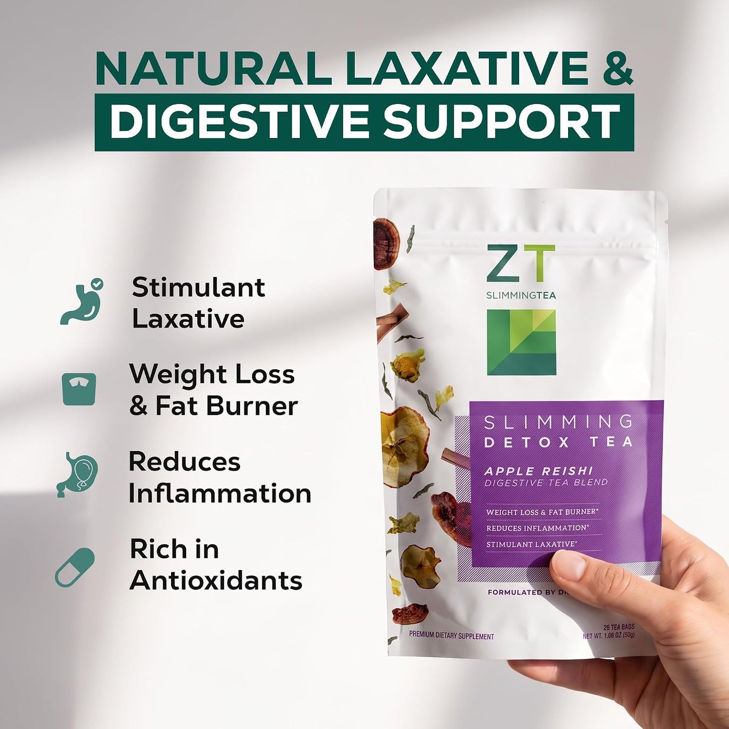 Dr. Zisman ZT Slimming Detox Tea – Apple &amp; Reishi Herbal Blend, 28 Count