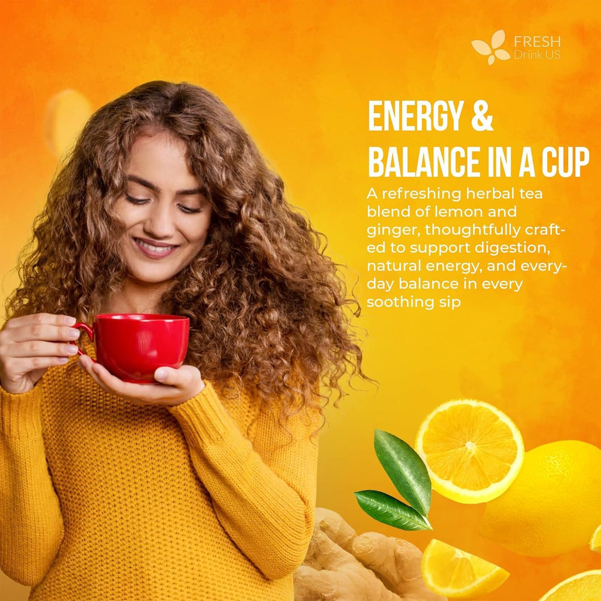 FreshDrinkUS, Premium Lemon Ginger Tea, 150 Count, Caffeine-Free Blend
