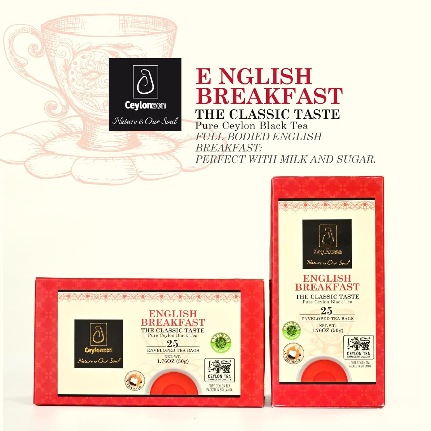 English Breakfast Tea Classic Taste 25 Individually Foil-Wrapped Tea Bags,Perfect Strong, Robust & Flavory Natural Black Tea Bags Ideal for Cozy Mornings or Tea Breaks