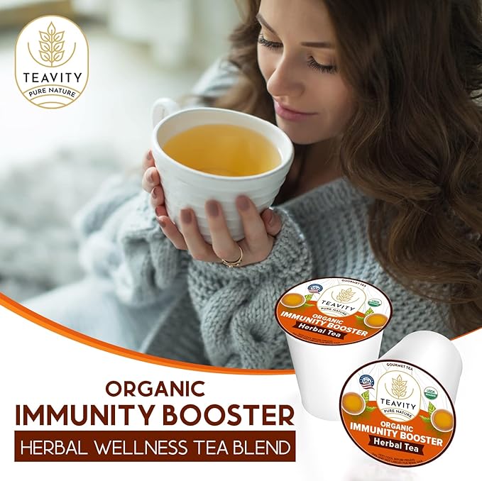Organic Ginger Tea Pod with Echinacea, Turmeric, and Licorice for Keurig, Decaf by Teavity (24 Tea Pods)