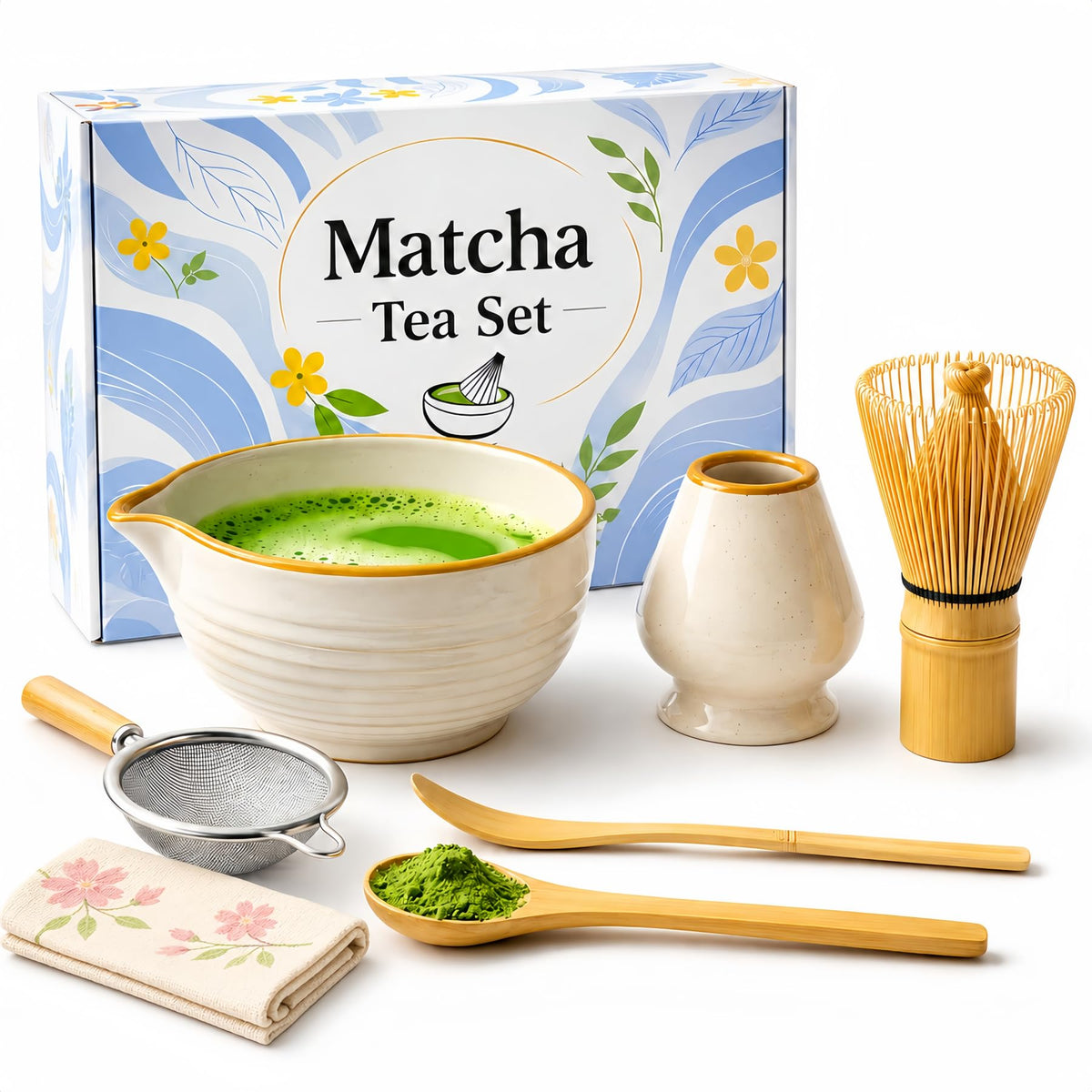 ARTFLY Matcha Set 7 Pcs, Matcha Kit with Whisk Set, Matcha Bowl and Whisk