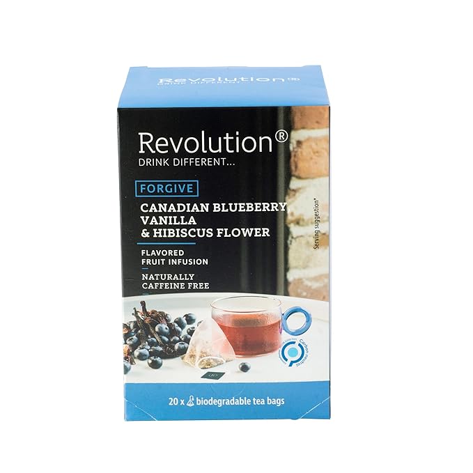REVOLUTION TEA® Canadian Blueberry, Vanilla & Hibiscus Flower Fruit Tea [THE ORIGINAL] – Premium Full Leaf Tea – Biodegradable Infuser Tea Bags – Flavored Fruit Tea – Naturally Caffeine Free – 20 Bags
