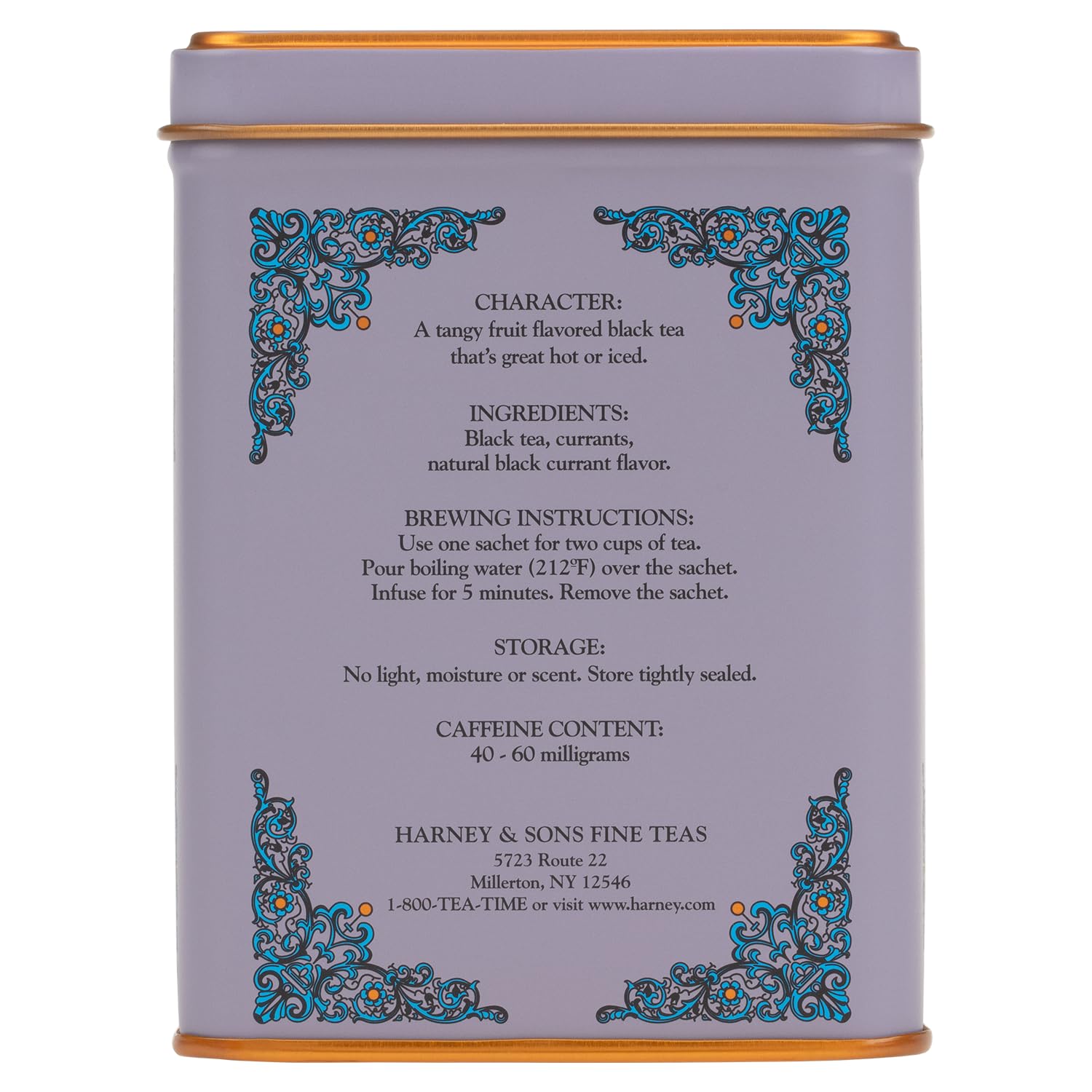Harney & Sons Caffeinated Tea Tin Sachets, Black Currant, 20 Count