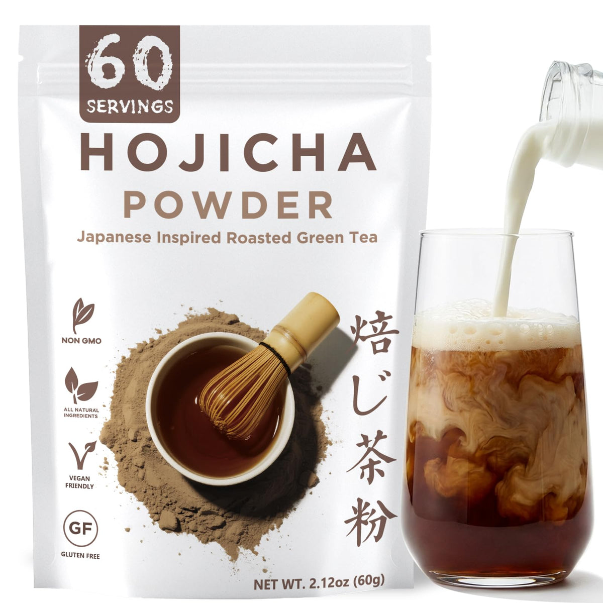 Viccoky Hojicha Powder Japanese-Style for Latte - 2.12oz Low Caffeine Roasted Matcha Green Tea Houjicha Powder | Toasty Aroma